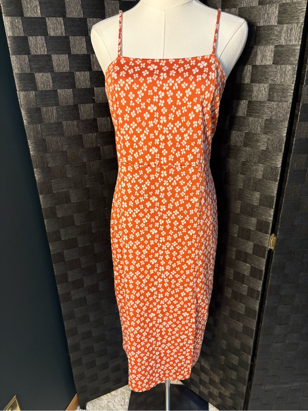 Zara Orange Ditsy Floral Print Midi Dress with Slit